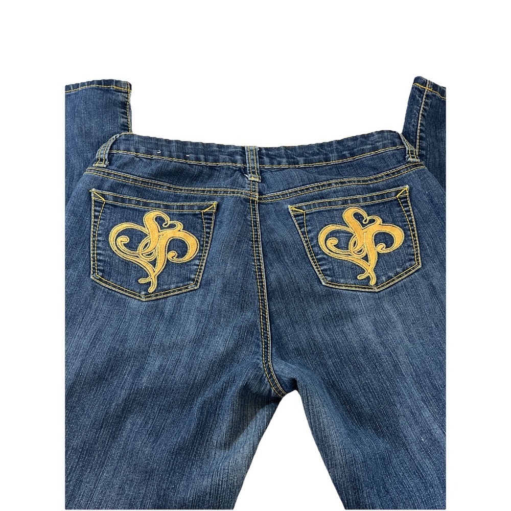 Vtg Southpole Jeans Womens 11 Blue ‎ Wide Leg Y2K 2000s Embroidered Pockets